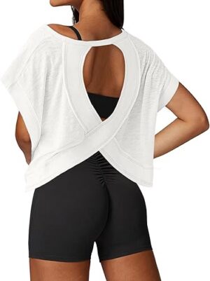 Best UNIANKIYA Open Back Workout Tops for Women Loose Fit Athletic – Top Amazon Pick