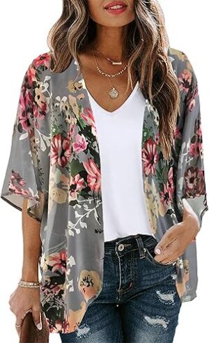 Best Womens Floral Print Puff Sleeve Kimono Cardigan Loose Beach Cover Up – Top Amazon Pick