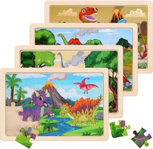Best Wooden Puzzles Dinosaur Toys for Kids Ages 3-5 Set of 6 – Top Amazon Pick